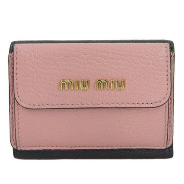 MIU MIU miu Mew MADRAS Leather Trifold Wallet 5MH020 Pink: Black