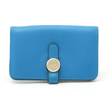 HERMES Dogon coin case purse with key leather blue X stamp