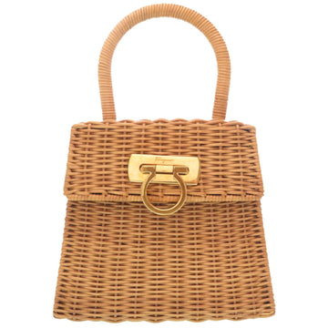 Salvatore Ferragamo Gancini Straw Brown Gold Hardware DO-216176 Handbag Bag Tea 0132 Salvatore