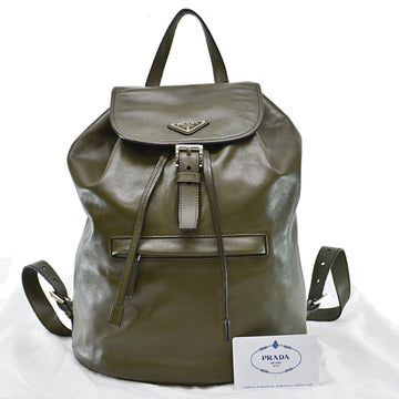 Prada Backpack Triangle Logo Khaki Brown Leather Bag Women's BZ032L
