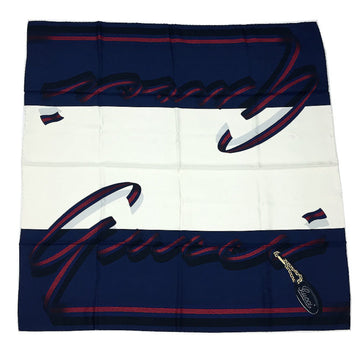 GUCCI Scarf Muffler Carre Silk White x Navy Small aq6368