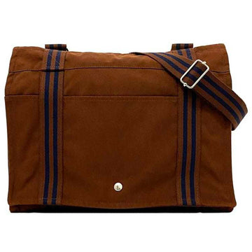 HERMES Shoulder Bag Four Toe Bass MM Brown Navy Canvas  Flap Stripe Men's Women's Unisex