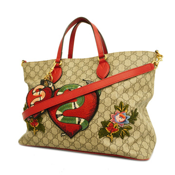 GUCCIAuth  2way Bag 453705 GG Supreme,Leather Beige,Red Color