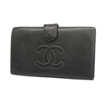 CHANELAuth  Bi-fold Long Wallet Gold Metal Fittings Women's Caviar Leather Long Wallet [bi-fold] Black