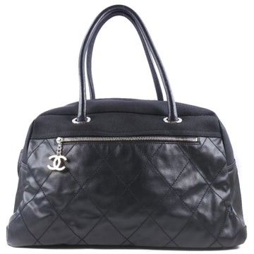 Chanel Paris Biarritz Coated Canvas x Calf Black Unisex Boston Bag