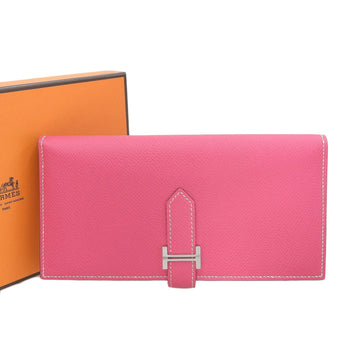HERMES Bear Souffle Bifold Long Wallet Epson Pink Rose Tyrian Q Engraved