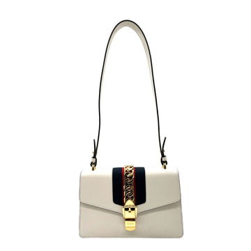 GUCCI Shoulder Bag 2way Sylvie Leather/Metal White/Gold Ladies 421882