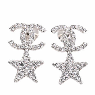 CHANEL Rhinestone Star Coco Mark Earrings Silver Women's