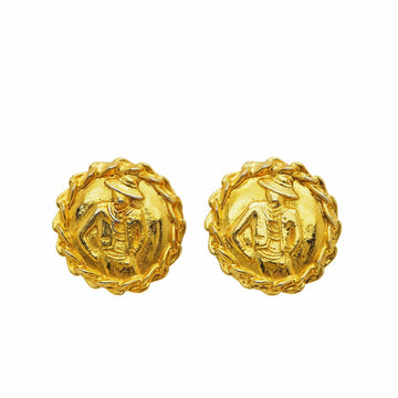 CHANEL Vintage Round Mademoiselle Earrings Chain Around Gold