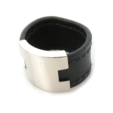 HERMES Ring Lurie Leather Black x Silver Unisex No. 12.5