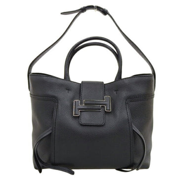 TOD'S Leather Double T Handbag Black Ladies