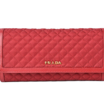 PRADA outlet wallet with pass case  long 1M1132 nylon quilting FIOCCO red