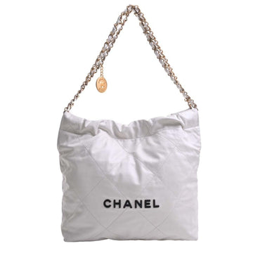 CHANEL Leather  22 Chain Shoulder Bag White Ladies