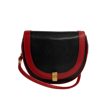 CELINE Triomphe Metal Leather Shoulder Bag Pochette Black Red 22042