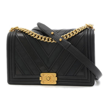 Chanel boy chanel chain shoulder bag leather black gold hardware