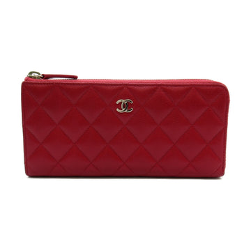 CHANEL L-shaped zipper long wallet Red Calfskin [cowhide] A68778