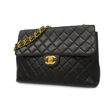 Chanel shoulder bag Decamatlass?? W chain lambskin black gold Metal