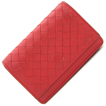 BOTTEGA VENETA Business Card Holder Intrecciato 174646 Red Leather Case Men's Women's