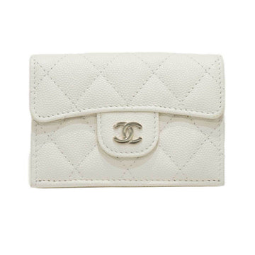 CHANEL Matelasse Classic Small Flap AP0230 Fold Wallet White Caviar Skin Men Women