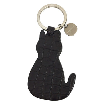 BOTTEGA VENETA leather key ring holder cat dark brown