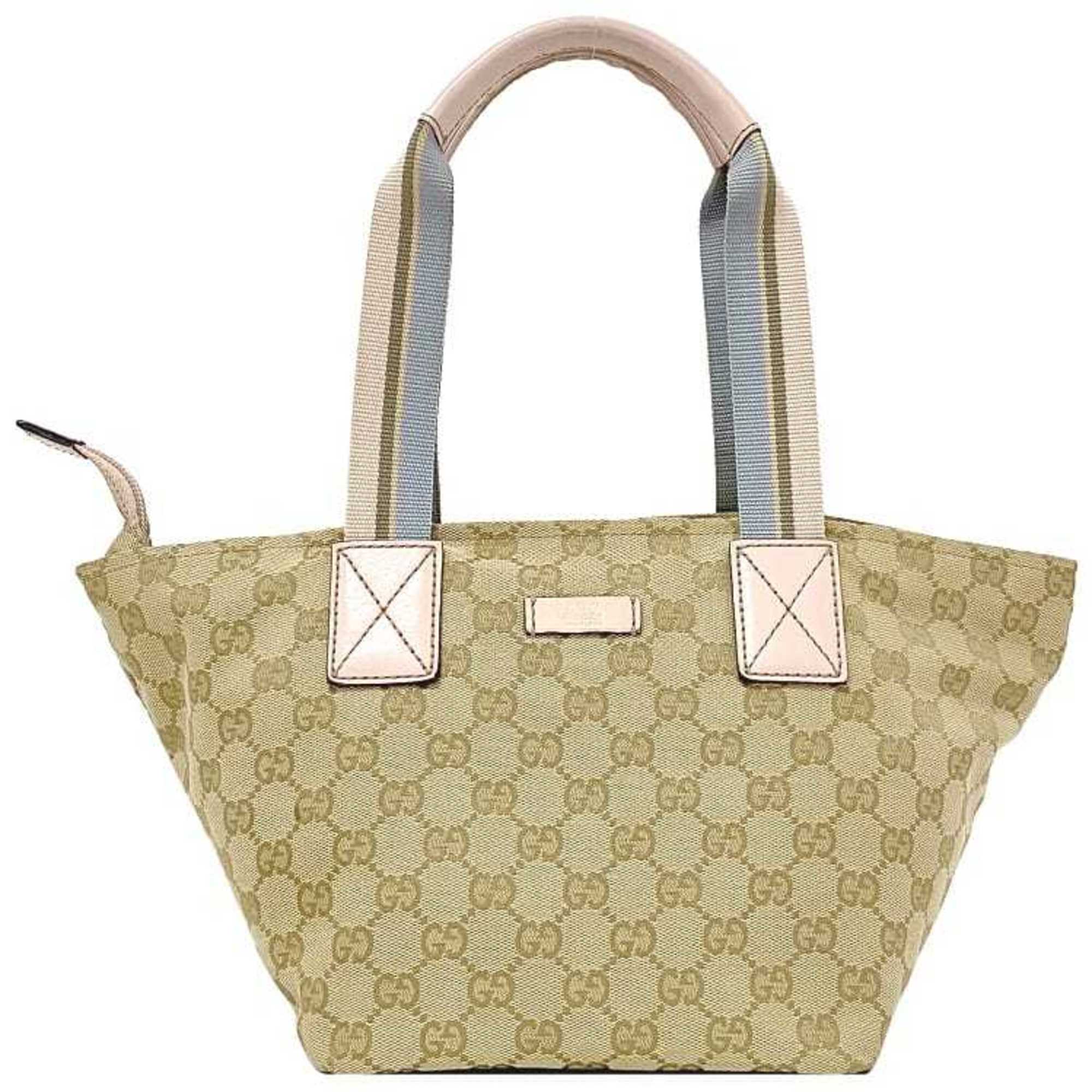 GUCCI Handbag Beige Pink Blue 131228 Canvas Leather Tote Bag