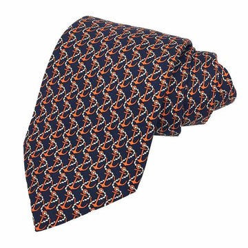 HERMES tie silk anchor pattern navy men's