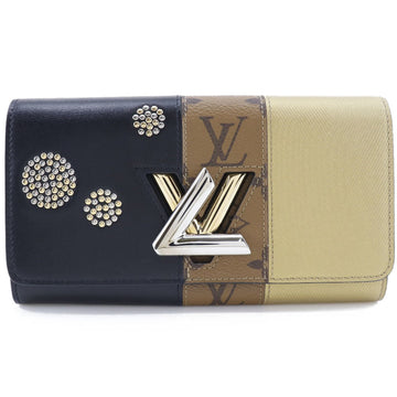 LOUIS VUITTON Portefeuil Twist M64477 Monogram Canvas x Leather Black/Brown/Gold TN0197 Women's Long Wallet