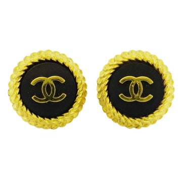 CHANEL Earrings Coco Mark Circle GP Plated Gold Black 95P Ladies