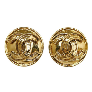 CHANEL Coco Mark Round Earrings Gold Plated Women's