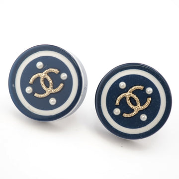 CHANEL 10C here mark resin earrings navy ladies