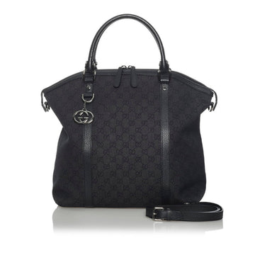 Gucci GG Canvas Handbag 339551 Black Leather Ladies GUCCI