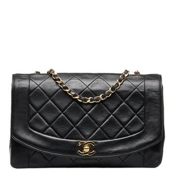 CHANEL Matelasse Coco Mark Diana 25 Chain Shoulder Bag Black Gold Leather Ladies