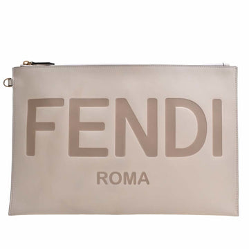 FENDI Leather Large Clutch Bag Second 8N0178 Ivory Ladies