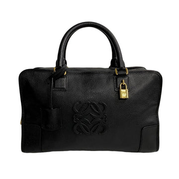 LOEWE Anagram Logo Amazona 36 Leather Genuine Handbag Mini Boston Bag Black 12735