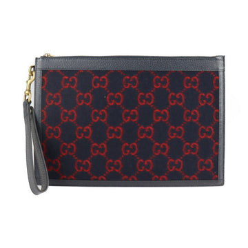 GUCCI Clutch Bag 597627 Wool Leather Navy GG Pouch