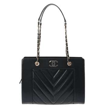 CHANEL V Stitch Chain Tote Black Women's Leather Bag