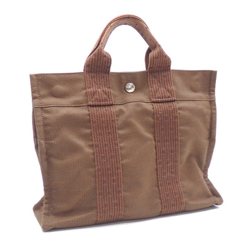 HERMES Ale Line Tote PM Bag Brown Nylon Canvas  Hand Ladies Men's