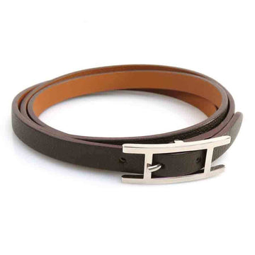 HERMES bracelet Api leather/metal khaki brown unisex