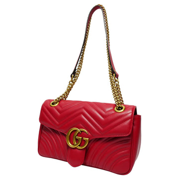 Gucci GG Marmont Chain Shoulder Bag 2way Ladies Quilting Heart Shaped Interlocking G Leather Red 443497