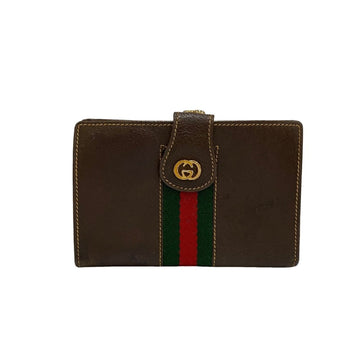 GUCCI Vintage Old Sherry Line GG Logo Leather Clasp Bifold Wallet Mini Brown
