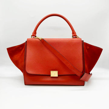 CELINE Trapeze Shoulder Bag Handbag 2WAY Leather Red Ladies Fashion