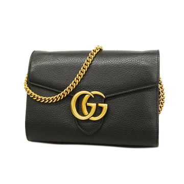 GUCCI Shoulder Wallet GG Marmont Leather Black Gold Hardware Women's