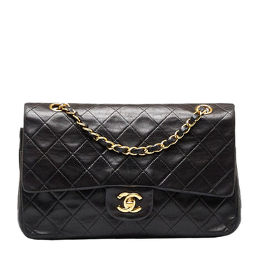 CHANEL matelasse 25 double flap chain shoulder bag black lambskin ladies