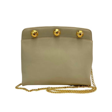 SALVATORE FERRAGAMO Calf Leather Chain Mini Shoulder Bag Pochette Beige