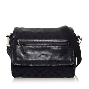 Gucci GG Canvas Shoulder Bag 28562 Black Leather Ladies GUCCI