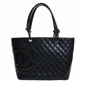 CHANEL Leather Cambon Coco Mark Large Tote Bag Black Ladies