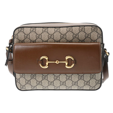 GUCCI GG Supreme Horsebit 1955 Small Shoulder Brown/Beige/Ebony 645454 Women's Canvas Bag