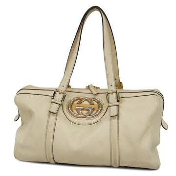 GUCCIAuth  Interlocking G 170010 Women's Leather Handbag Light Beige