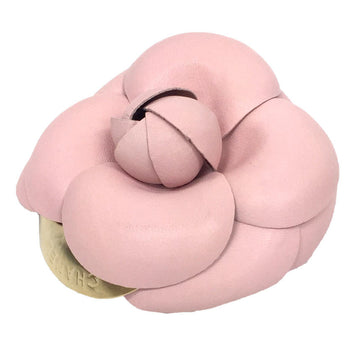 CHANEL Camellia Corsage Brooch Pink Leather  Women's