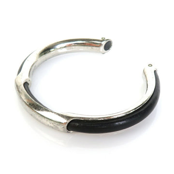 HERMES Bangle Bracelet Metal/Leather Silver/Black Unisex